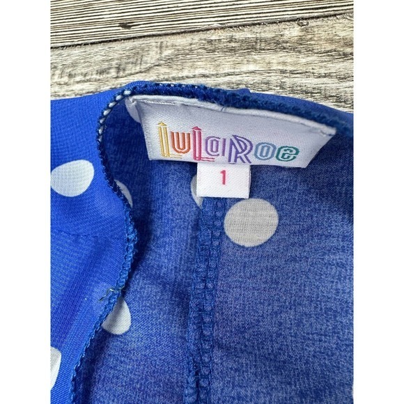 LuLaRoe Girls BIANKA Kimono Size 1 fits‎ (2T-4) Blue & White Polk Dot Beach - Picture 2 of 6